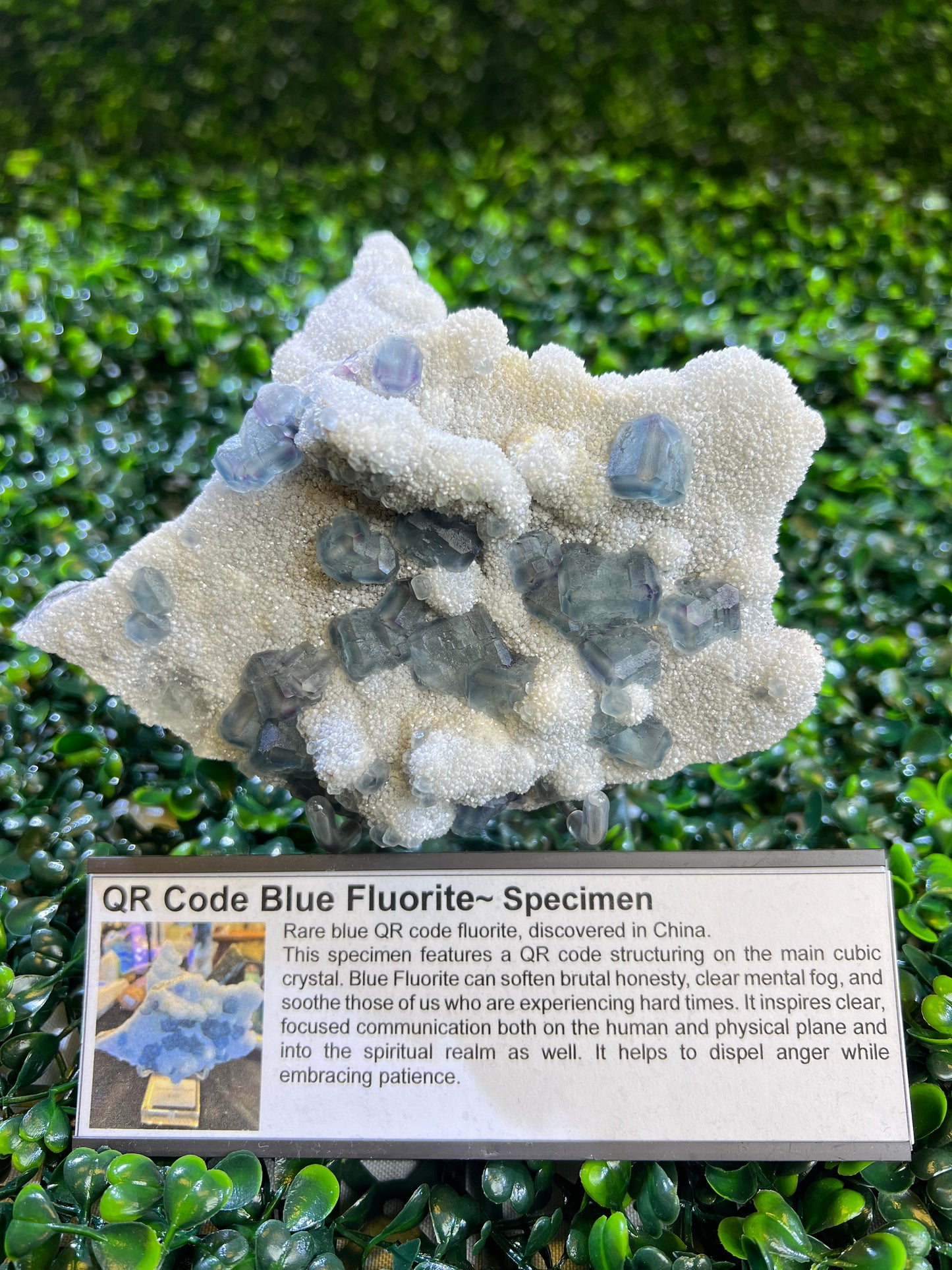 QR Code Blue Fluorite Specimen